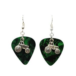 Tractor Farm Farming Charm on Guitar Pick Earrings - Handmade USA - Choose Color